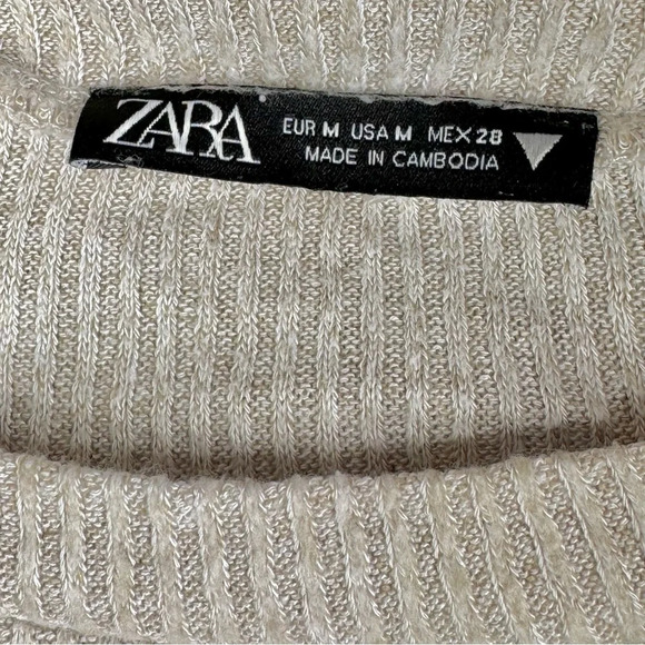 ZARA Knit Ribbed Crop Wrap Top in Oatmeal. Medium. Front Tie or Back Tie - Picture 4 of 7